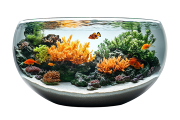 Colorful aquarium displaying diverse fish and vibrant coral at a serene underwater environment