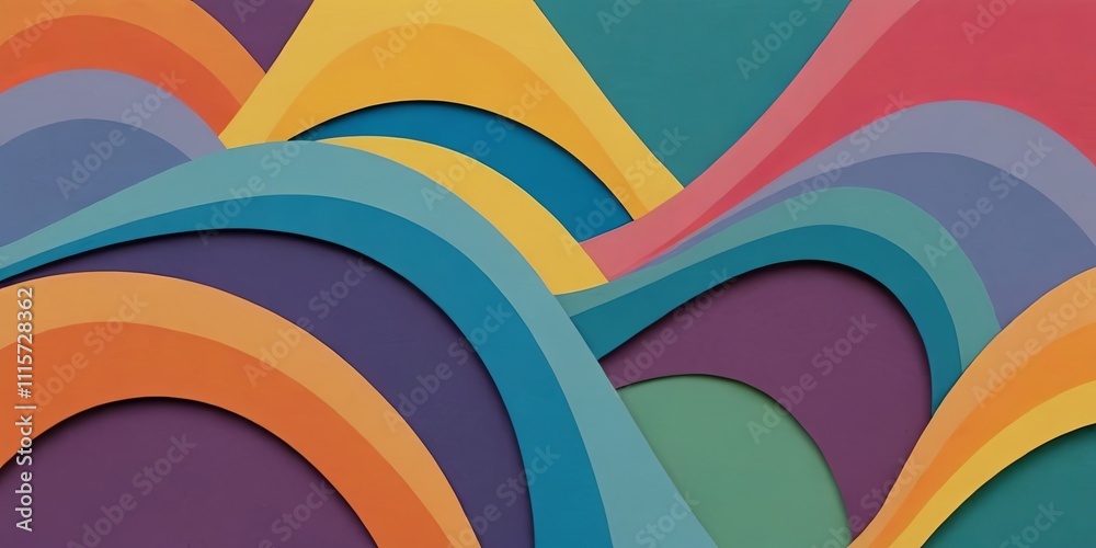 Poster A colorful abstract painting with a rainbow of colors and a wave-like pattern