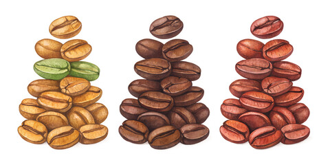 Naklejka premium coffee beans watercolor set painting drawing cut out isolated on white background