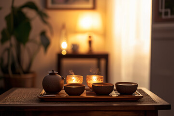 Traditional Japanese tea ceremony, precise ritualistic preparation