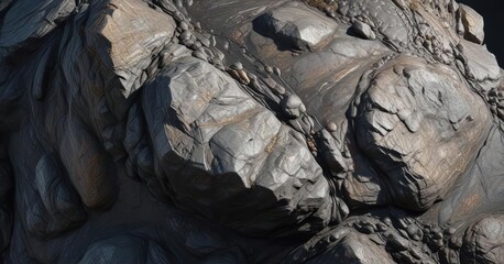 Anthracite-colored rock with a rough, bumpy surface , geological, stone