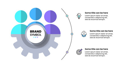 Infographic template. Gear with 3 people and icons