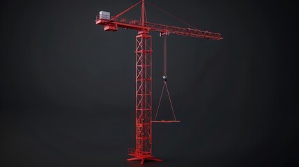 Naklejka premium Industrial power: A crane by the transmission tower at midnight. Energy source concept
