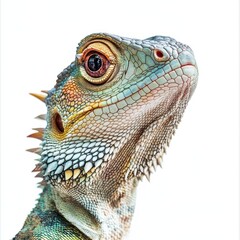 Fototapeta premium Majestic lizard portrait natural habitat wildlife photography close-up nature beauty, isolated on a white background.