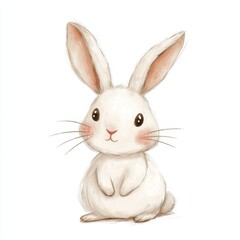 Obraz premium Whimsical garden with a playful white bunny an adorable animal illustration, isolated on a white background.