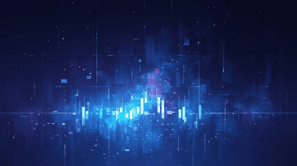 The image depicts an abstract visualization of a digital data stream using blue hues and geometric shapes.