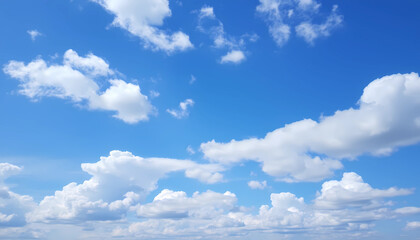 Vast Blue Sky Dotted with Fluffy White Clouds