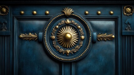 Ornate blue and gold door detail with sunburst motif.