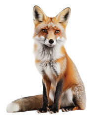 Fototapeta premium Realistic red fox sitting on a plain background, cut out - stock png.