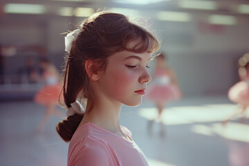 Generative AI Image of Young Girl kid child Ballerina in Dance Studio Setting