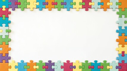 Cute frame border design. Colorful jigsaw puzzle frame on white background