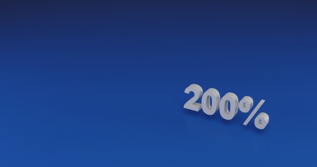 Fototapeta premium Isolated realistic white 200 percent symbol with shadow. Located on the right side of the scene. 3d illustration on transparent background
