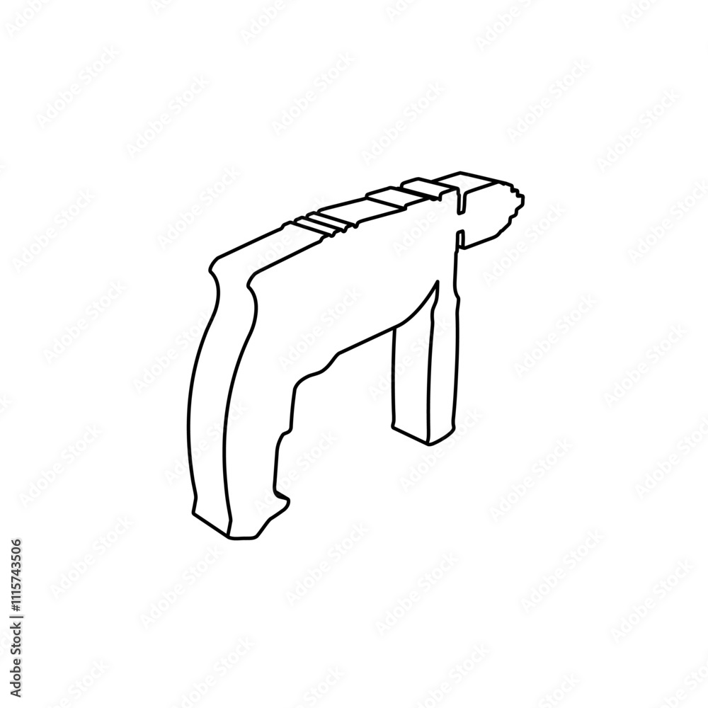 Poster the outline of a large drill symbol is made with black lines. 3d view of the object in perspective. 