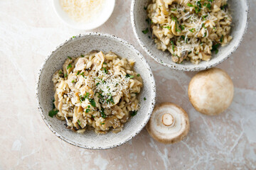 Homemade mushroom risotto with cheese