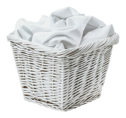 Obraz premium Woven basket with white fabric inside displayed, cut out - stock png.