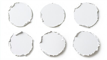 Collection of blank white round torn paper sticker labels set