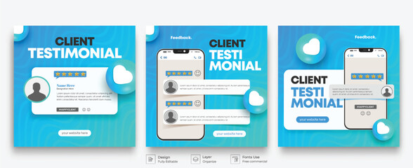 Minimalist client testimonial template design. Customer or client service feedback review post design template