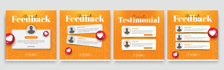 Set of Clients feedback or testimonial social media. square testimonial post template.