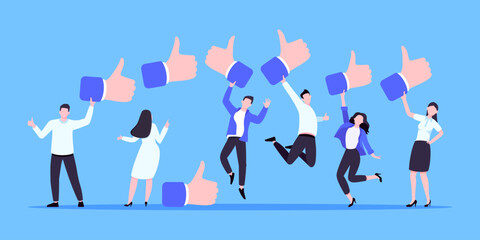 Customer feedback, employee or client satisfaction rating review with good symbols - thumb up business concept vector illustration. Positive feedback and evaluation like concept.