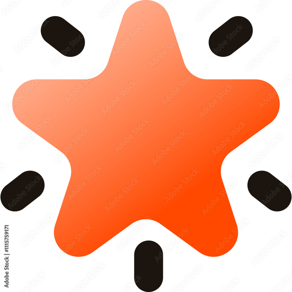 Poster orange star icon with black accents representing a dynamic user interface element for digital applic