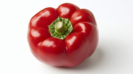 Whole red bell pepper placed on a clean studio surface with soft lighting
