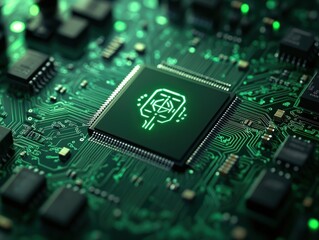Circuit Board with Processor and Brain Symbol