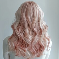 Fototapeta premium Rear view. Women, smooth and soft curls wavy pink blonde hair.