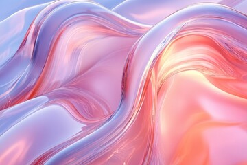 Obraz premium Soft Waves of Pink and Blue Abstract Fluid Art with Glossy Textures and Gentle Curves, Creating a Dreamlike and Ethereal Atmosphere in a Modern Design