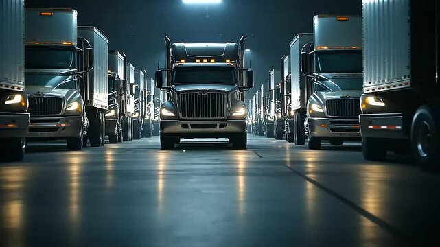 Parallel Parked Trucks in Dramatic Dark Setting
