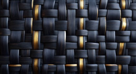 Fototapeta premium A seamless basket weaving idea with golden and black rattan arranged in a geometric pattern, which highlights intelligence.