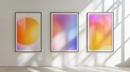 Fototapeta premium A set of three vertical posters featuring creative typographic art with inspirational words and gradient backgrounds, on white