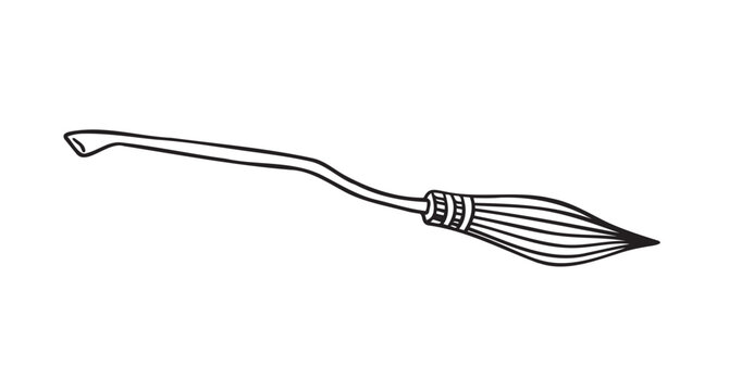 witch broom doodle hand drawn icon. Outline drawing witch broom line clipart symbol. Halloween magic broom. 