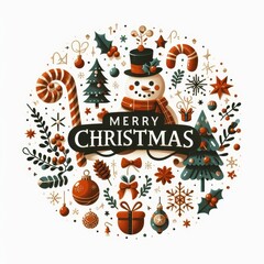 Fototapeta premium Merry Christmas and Happy New Year Text Background or Wallpaper with Festive Decoration - Ornaments, Cookies, Cinnamon, Candles, Candy Canes, Santa, Presents, Gifts, Giftboxes, Tree, - Greetings Card