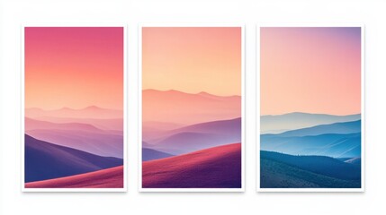 Obraz premium Set of three vertical posters with landscape photography in vivid colors, capturing natural beauty, isolated on white