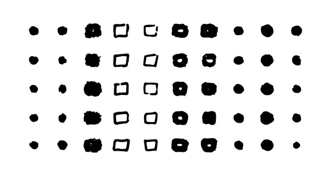 Chalk black square, circle and box set. Design elements for bullet journal. Crayon hand drawn pencil frames and pointers. Charcoal brush straight texture. Scribble squares. Kids vector drawing