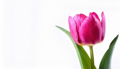 Radiant Pink Tulip on White. Symbol of Elegance, Renewal, and Feminine Grace. Perfect for International Women's Day, Mother's Day, and Celebrating Love, Spring, or New Beginnings