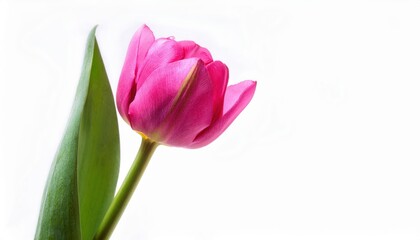Obraz premium Radiant Pink Tulip on White. Symbol of Elegance, Renewal, and Feminine Grace. Perfect for International Women's Day, Mother's Day, and Celebrating Love, Spring, or New Beginnings