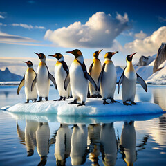 Fototapeta premium penguins float on the ice floe outdoors nature