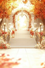 Fototapeta premium Enchanting Autumn Archway: A Fairytale Wedding Ceremony Backdrop