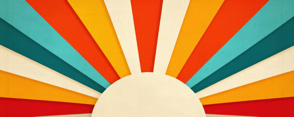 Retro sunburst pattern with vibrant colors and textures