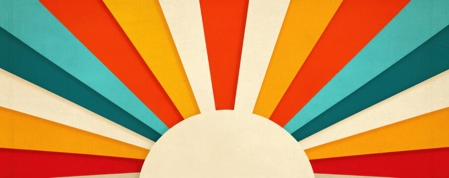 Retro sunburst pattern with vibrant colors and textures
