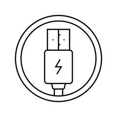 usb charging label product caution line icon vector. usb charging label product caution sign. isolated contour symbol black illustration