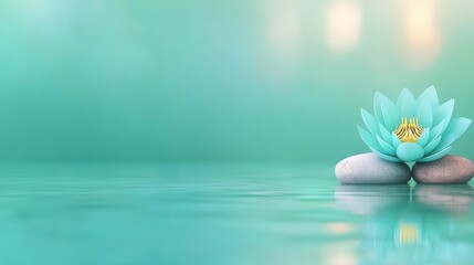 Serene Teal Lotus Flower on Water  Spa Wellness Background  Meditation  Yoga  Harmony
