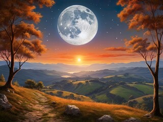 sunrise over the mountains landscape  nature  view  beautiful  evening  ,Ai generated 