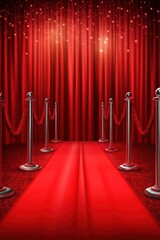 Red Carpet Premiere with Sparkling Curtains and Stanchions