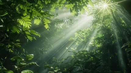 Through the dense foliage rays of sunlight act as beacons guiding nodes to their next connection point.