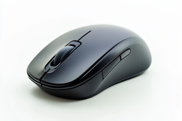 Ergonomic wireless mouse with matte black finish and modern design, isolated on white background, ideal for office supplies, technology-themed projects, or branding