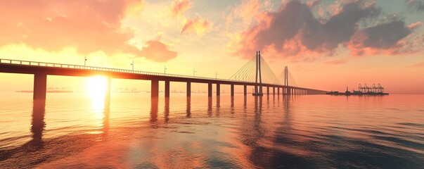 Fototapeta premium The beautiful Öresund Bridge connecting Malmö in Sweden to Copenhagen in Denmark, realistic, very detailed