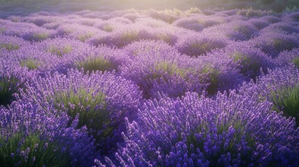 Obraz premium Lavender Serenity, an expansive field of vibrant lavender blossoms swaying gently in the breeze, exuding soothing scents, perfect for relaxation and tranquility.