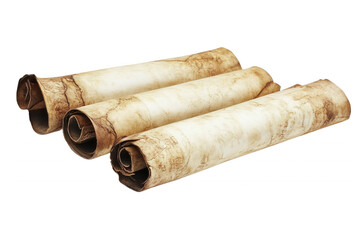 Fototapeta premium Ancient scrolls rolled up, showcasing historical documents, isolated on transparent or white background